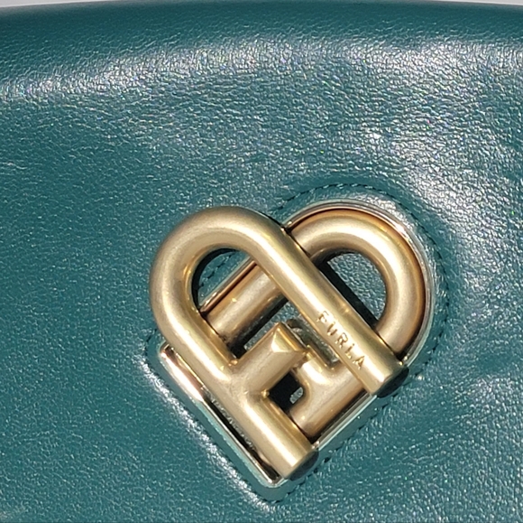 Furla Logo Plaque Leather Crossbody Bag – Dark Green – Made in Italy - Picture 5 of 10